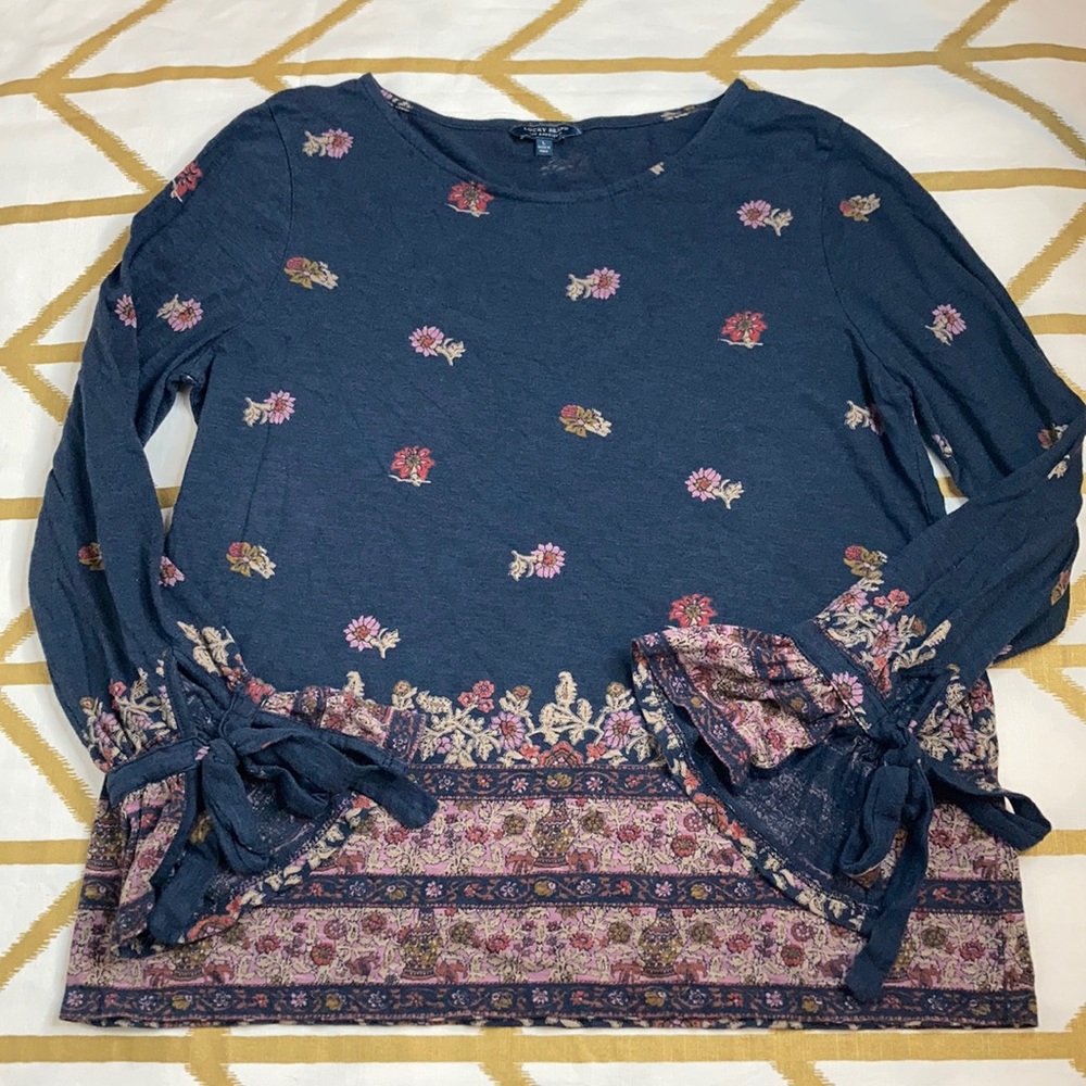 Lucky Brand Navy Floral Boho Top Large